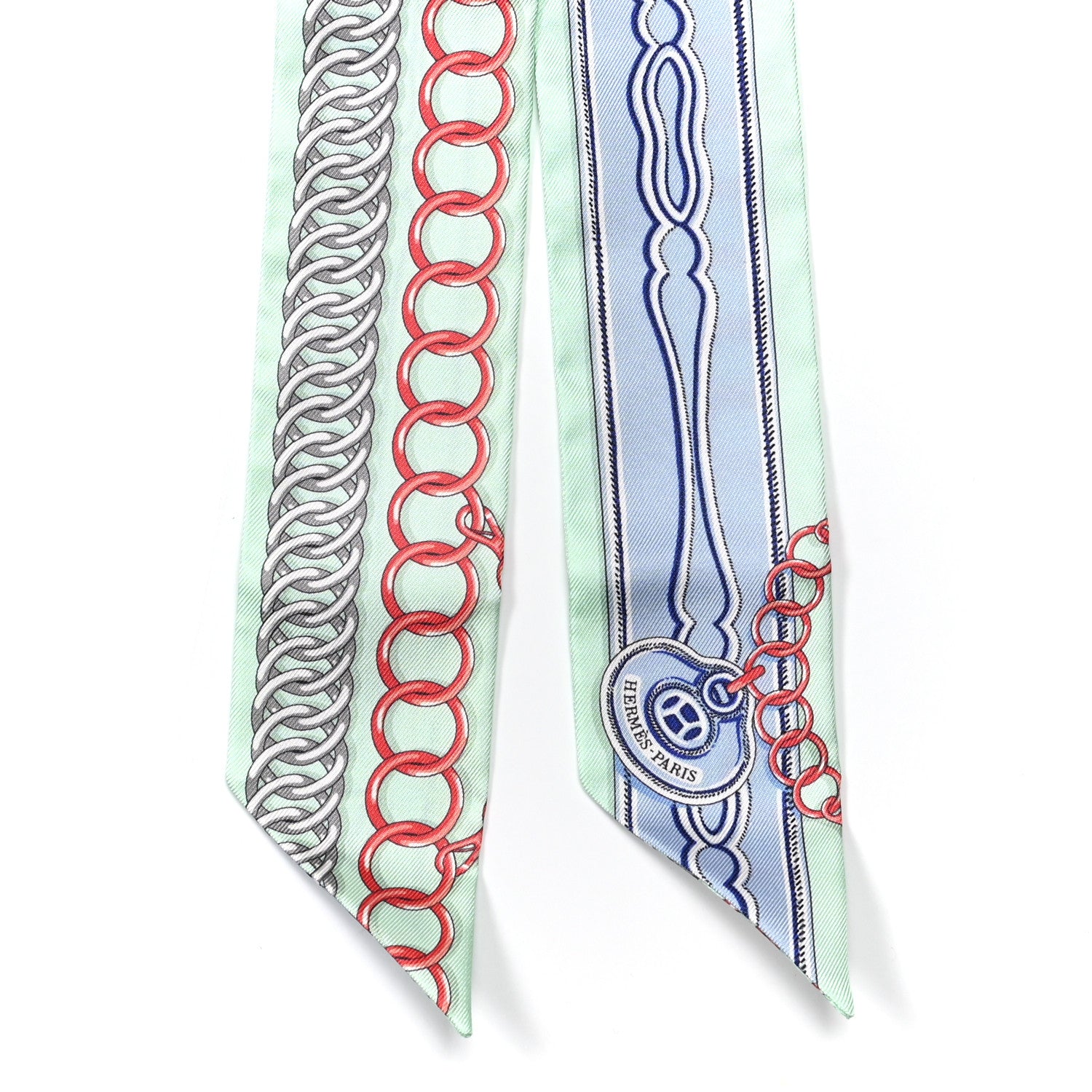 Hermes Silk Maillons Twilly Vert D'eau Ciel Rouge 2 of 5