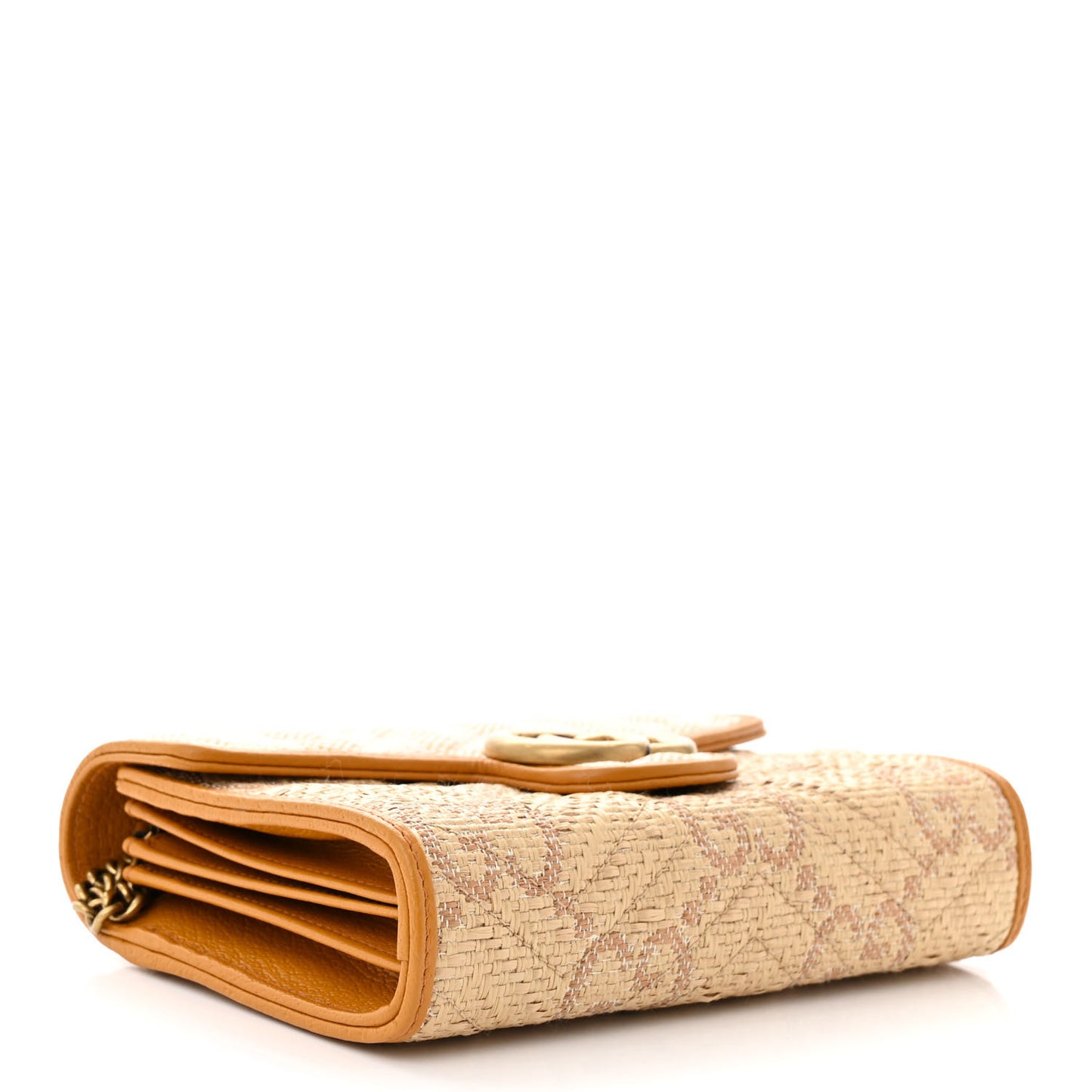 Raffia GG Monogram Matelasse GG Marmont Chain Wallet Natural Beige Off White Sun Oil