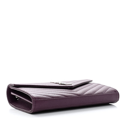 Saint Laurent Grain De Poudre Matelasse Chevron Monogram Chain Wallet Prugna 4 of 9