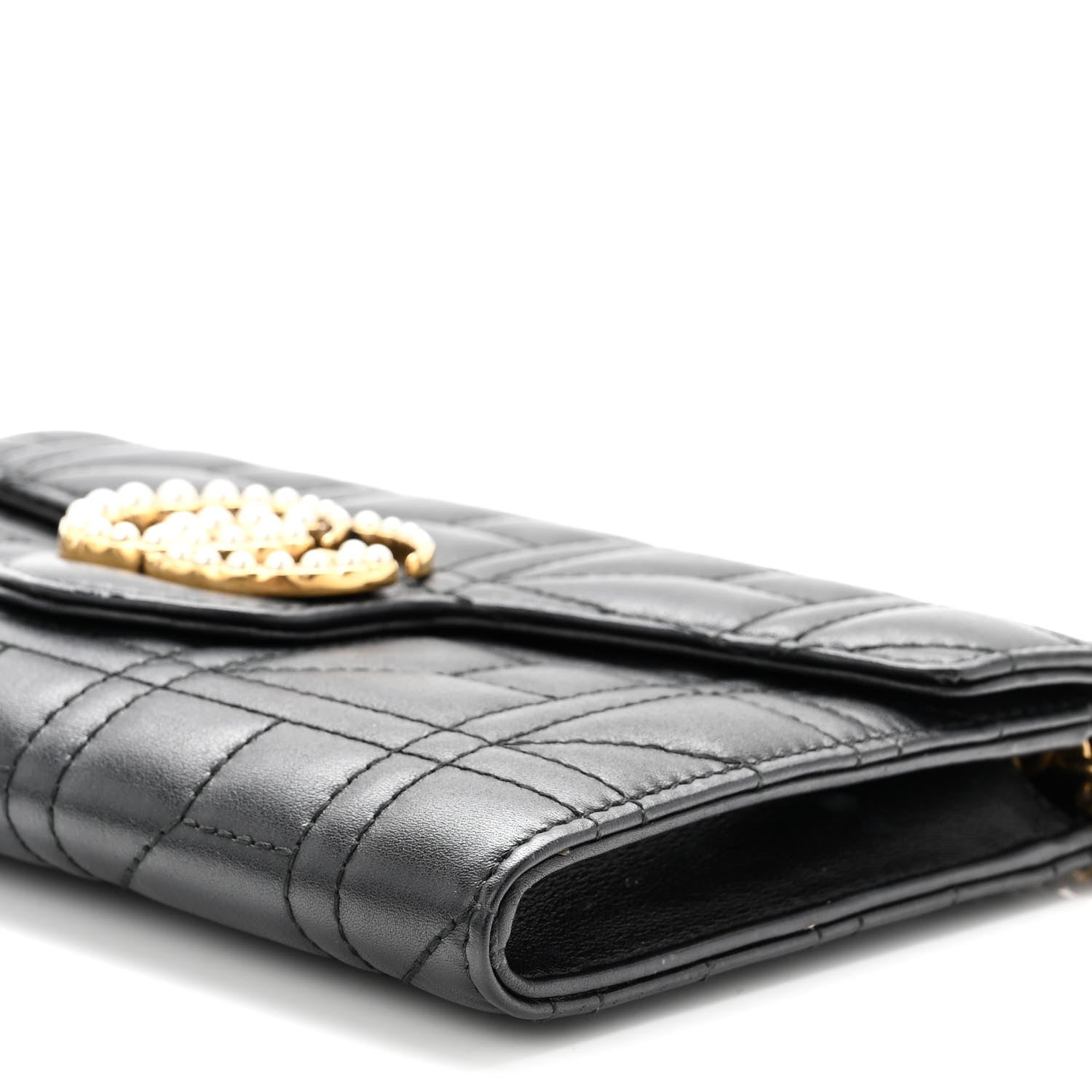 Gucci Calfskin Matelasse Mini Pearly GG Marmont Chain Wallet Black 9 of 9