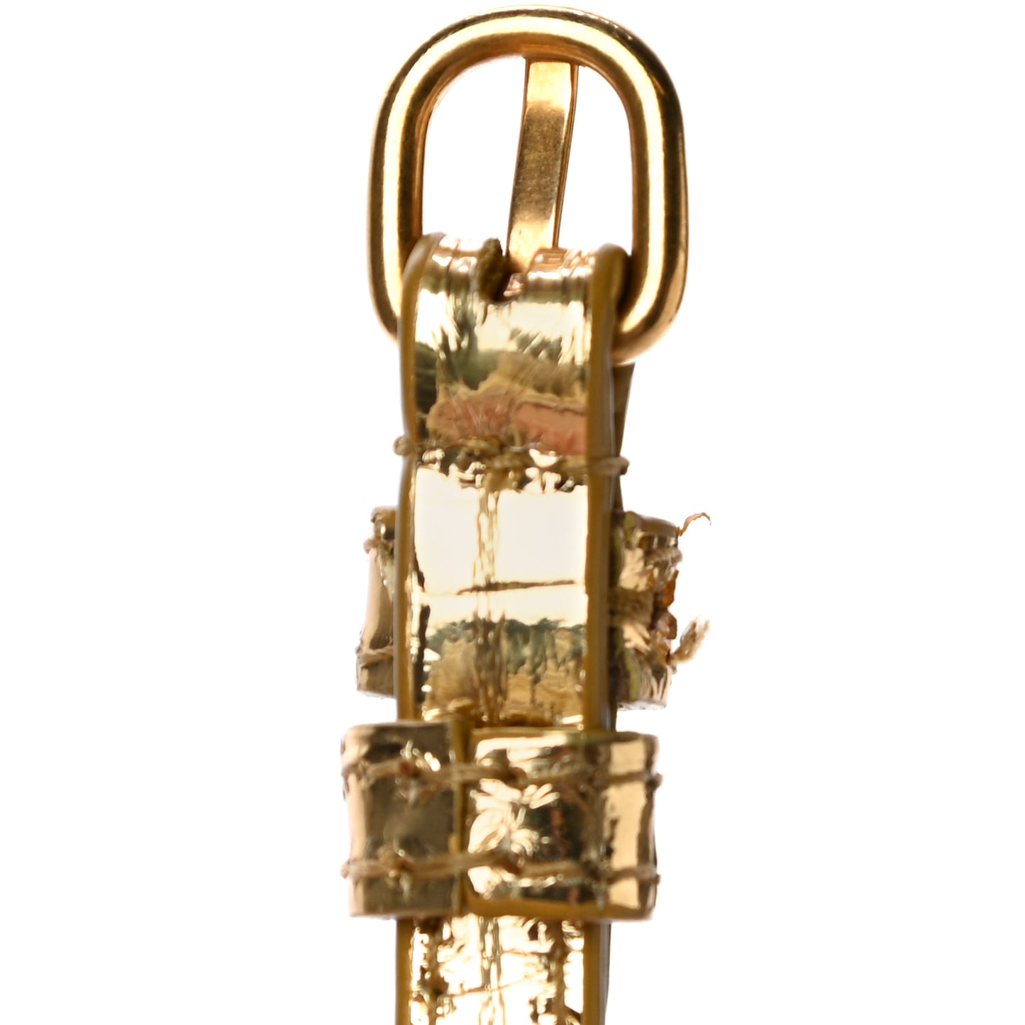 Metallic Calfskin Crocodile Embossed Hourglass Top Handle Bag Mini Gold