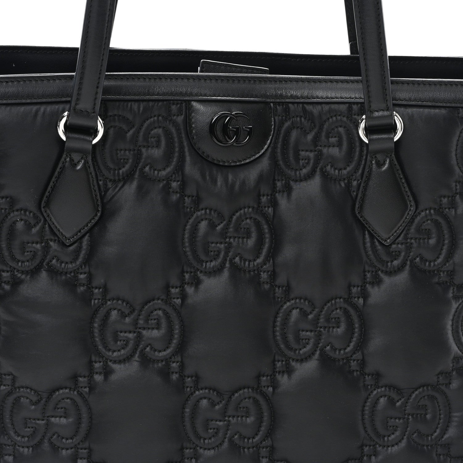 Gucci Nylon Calfskin Enamel GG Matelasse Medium Ophidia Shopping Tote Black 7 of 10