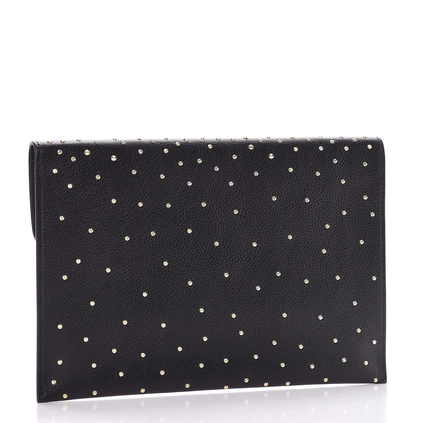 Calfskin Studded Skull Envelope Clutch Black