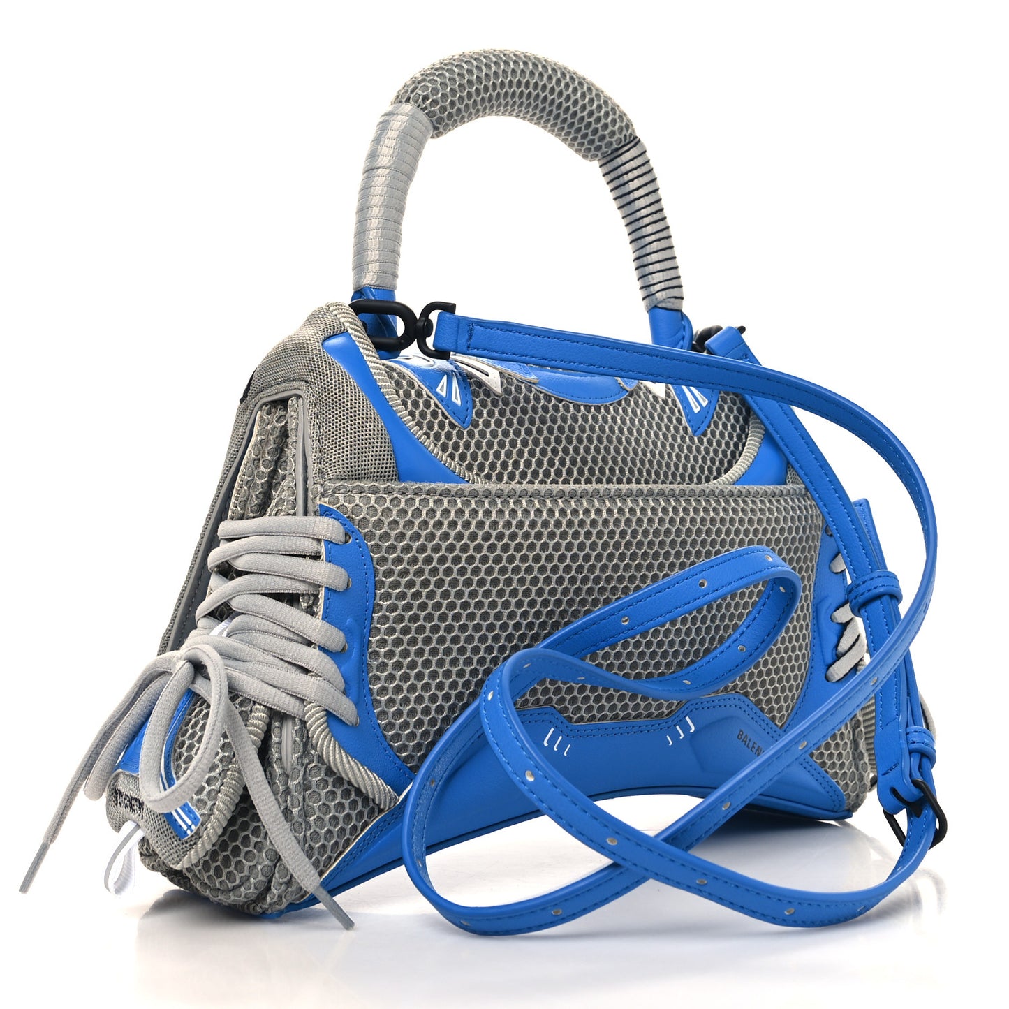 Faux Calfskin Fabric Small Sneakerhead Top Handle Bag Blue Grey