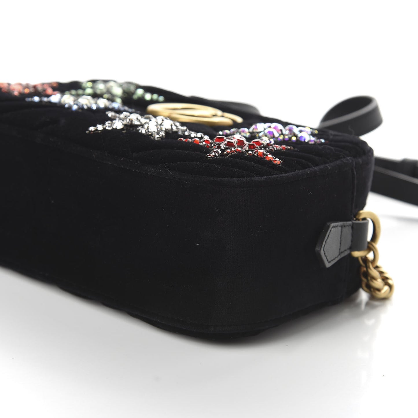 Velvet Matelasse Crystal Star Embroidered Small GG Marmont Chain Shoulder Bag Black