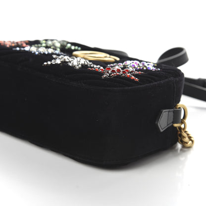 Gucci Velvet Matelasse Crystal Star Embroidered Small GG Marmont Chain Shoulder Bag Black 7 of 10