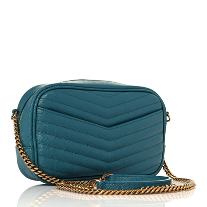 Saint Laurent Grain De Poudre Matelasse Monogram Mini Lou Camera Bag Blue Vert 2 of 12
