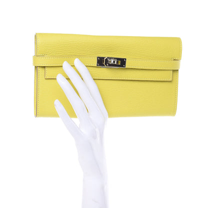 Hermes Chevre Mysore Kelly Longue Wallet Lime 2 of 16