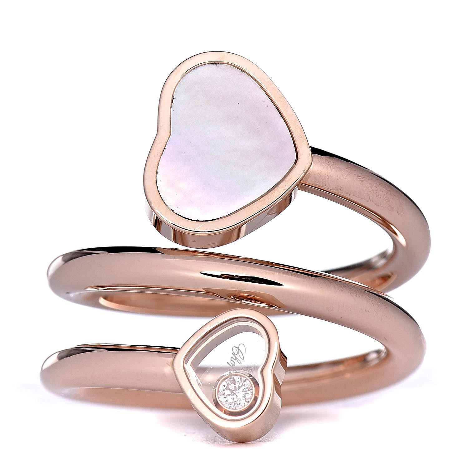 Chopard 18K Rose Gold Diamond Mother of Pearl Happy Hearts Twist Ring 52 6 1 of 7