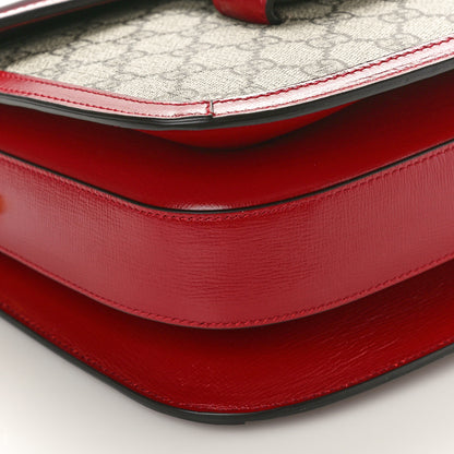 Gucci GG Supreme Monogram Azalea Calfskin Horsebit 1955 Shoulder Bag Beige Ebony New Cherry Red 9 of 10