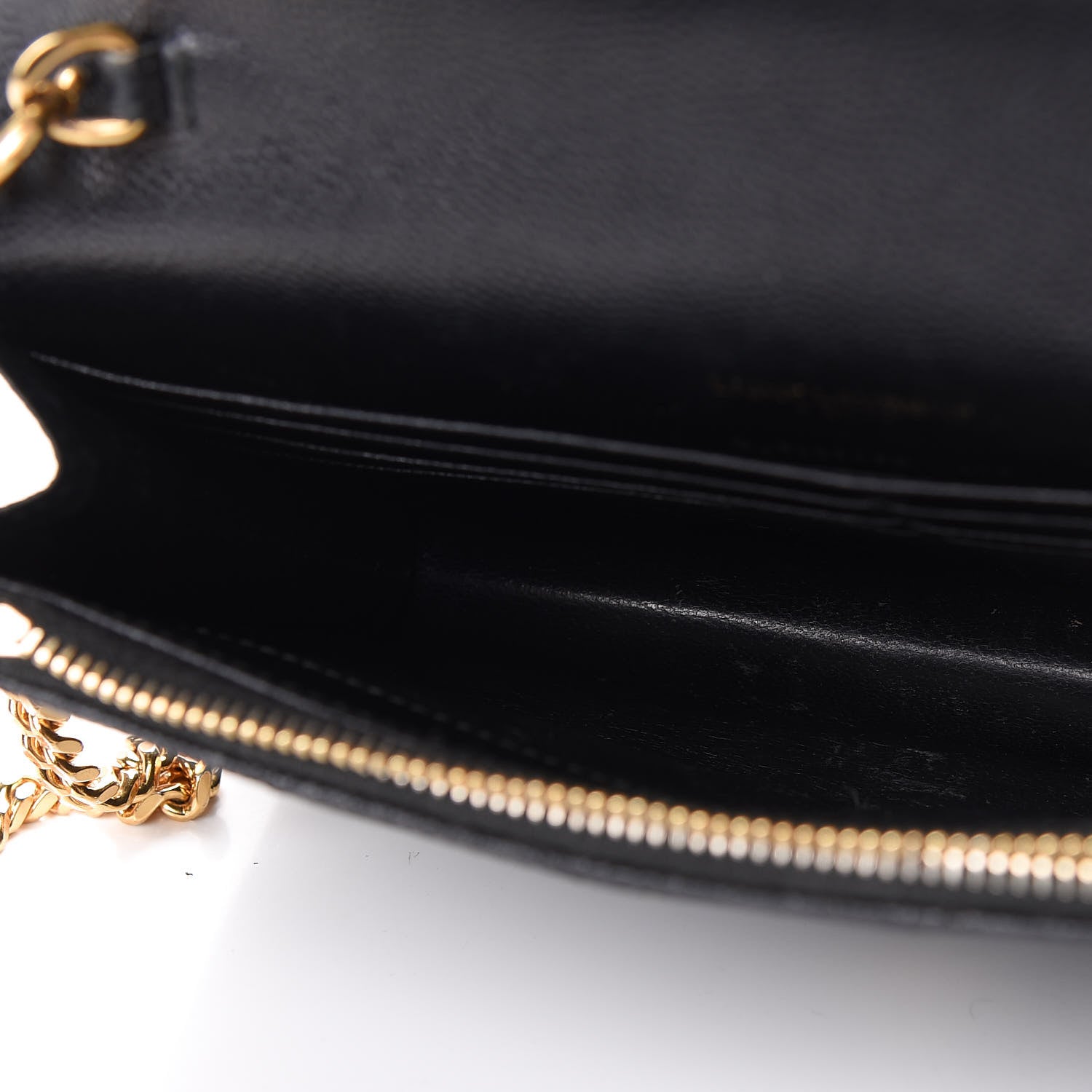 Saint Laurent Grain De Poudre Matelasse Chevron Monogram Envelope Chain Wallet Black 4 of 11