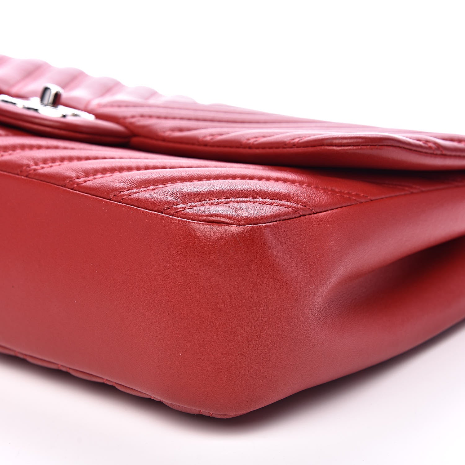 Chanel Lambskin Chevron Double Stitch Jumbo Single Flap Red 10 of 13