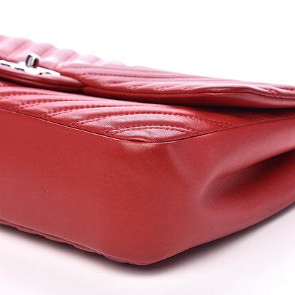 Chanel Lambskin Chevron Double Stitch Jumbo Single Flap Red 10 of 13