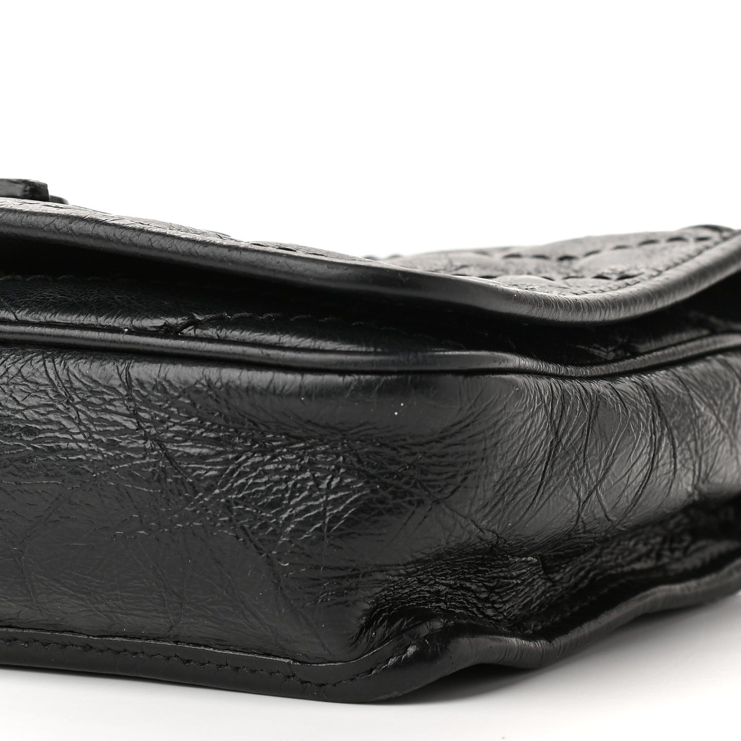 Crinkled Calfskin Matelasse Monogram Niki Chain Wallet Black