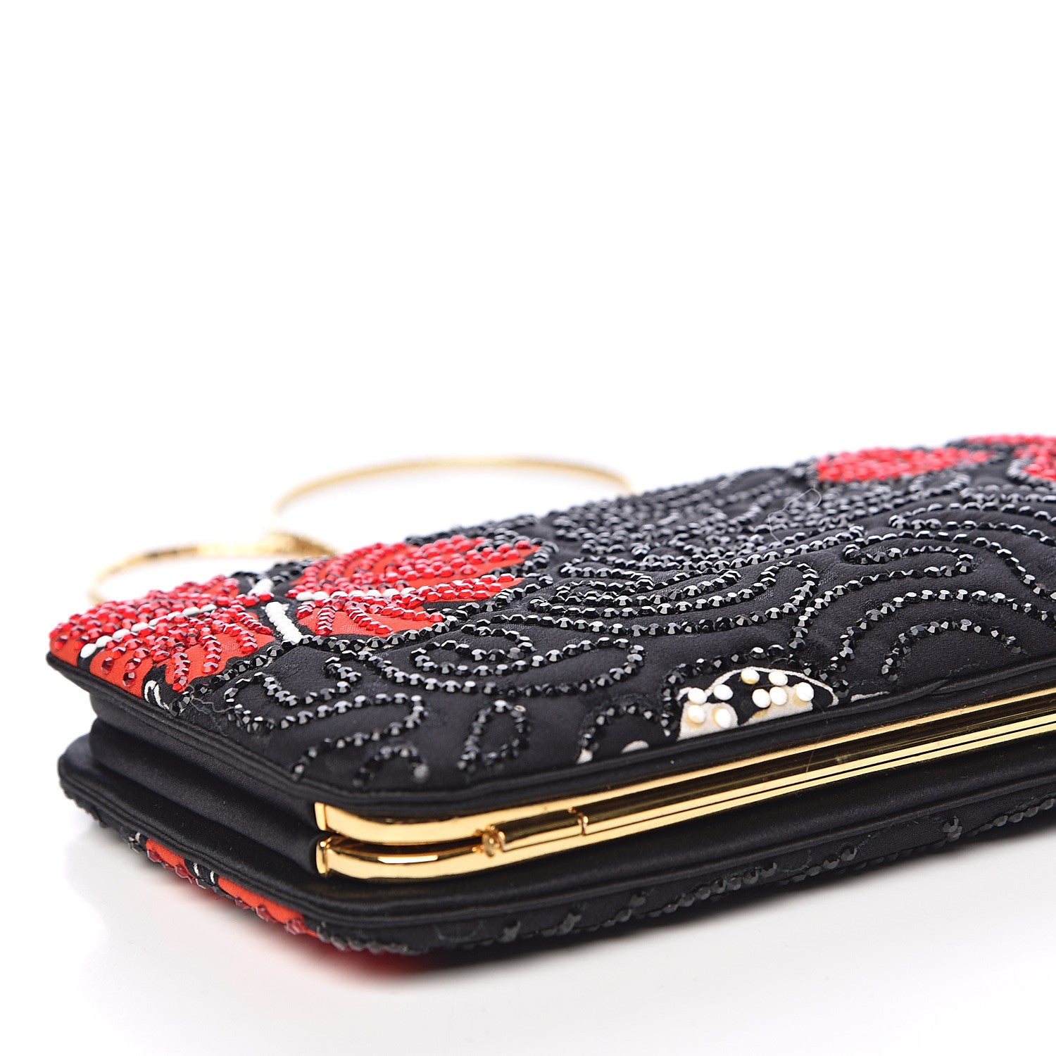 Judith Leiber Fabric Crystal Flower Clutch Black 9 of 17