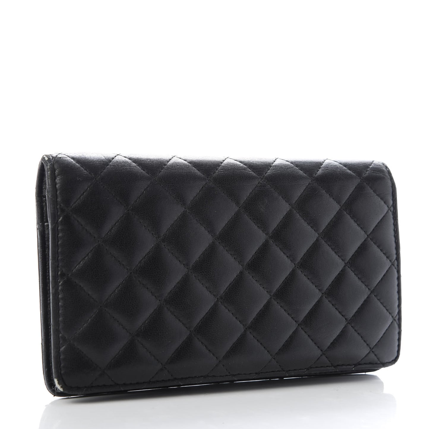 Lambskin Quilted Diamond CC Yen Wallet Black