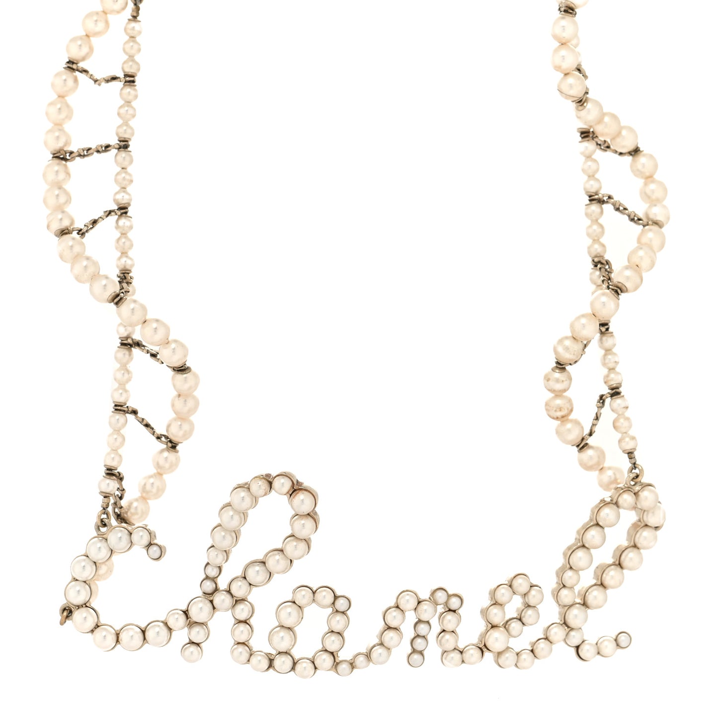 Metal Glass Swirling Pearls Necklace Gold