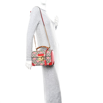 Gucci GG Supreme Monogram Apple Small Padlock Bamboo Shoulder Bag Beige Multicolor Lobster Red 2 of 9