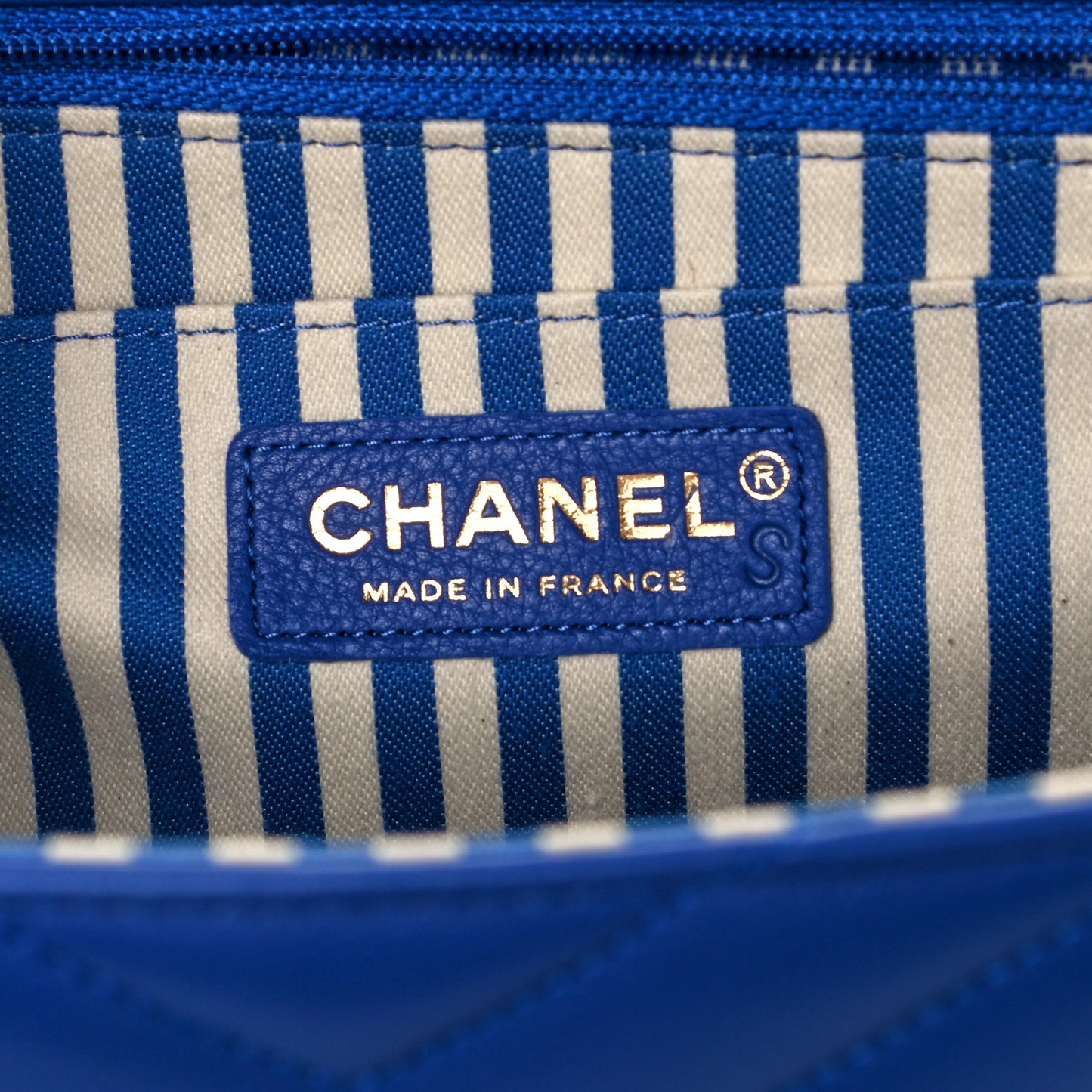 Calfskin Quilted Chevron Small Single Flap Blue