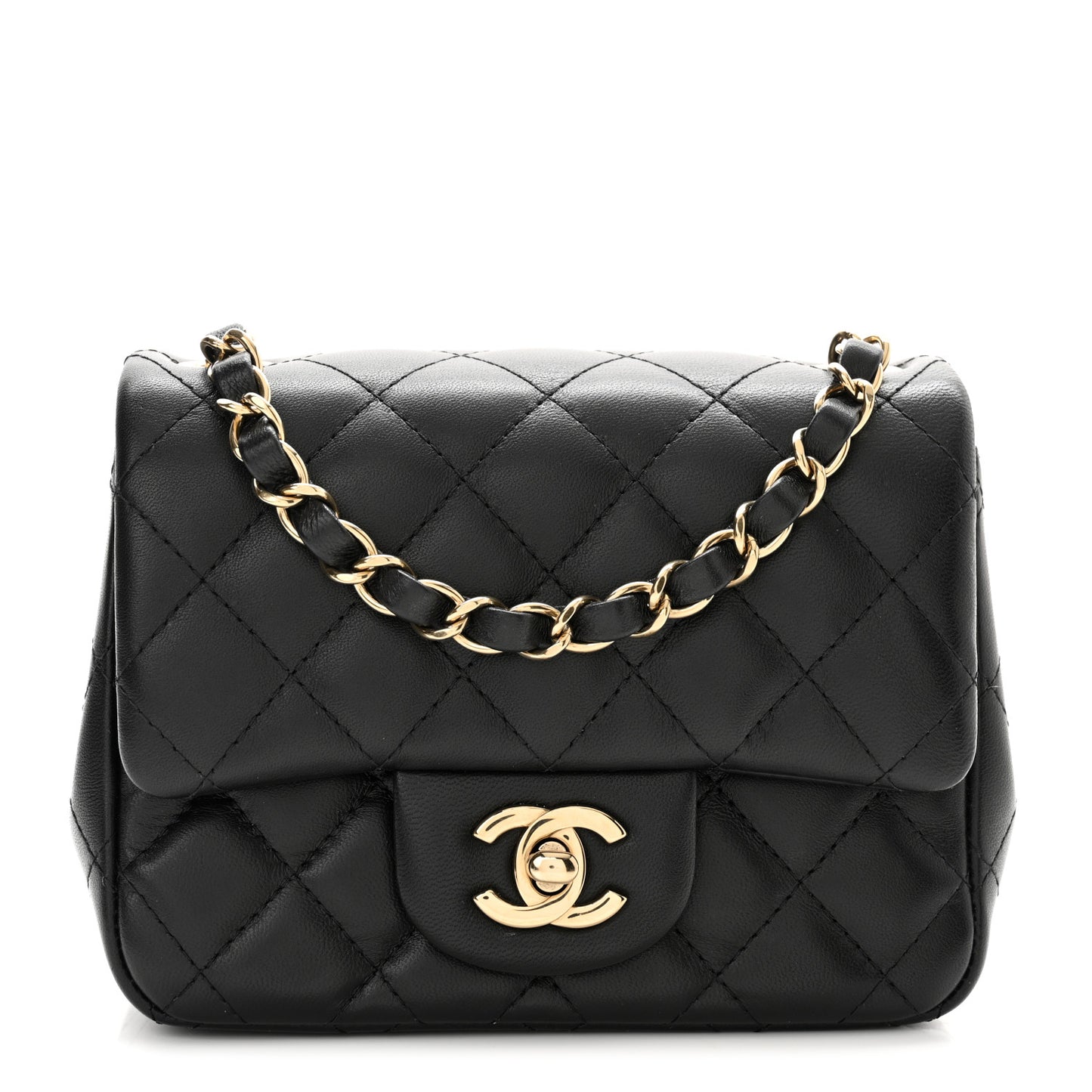 Lambskin Quilted Mini Square Flap Black