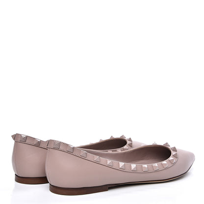 Valentino Garavani Calfskin Lacquered Monochrome Rockstud Ballerina Flats 38 Poudre 4 of 10