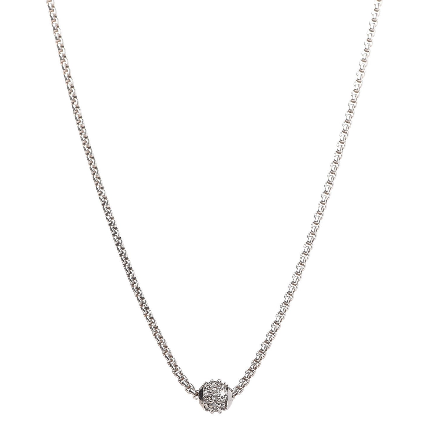 Sterling Silver 18K White Gold Diamond Pave Ball Pendant Necklace