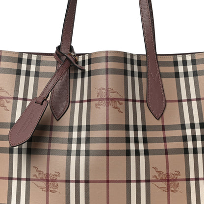 Burberry Grainy Calfskin Haymarket Check Medium Reversible Tote Light Elderberry 9 of 11