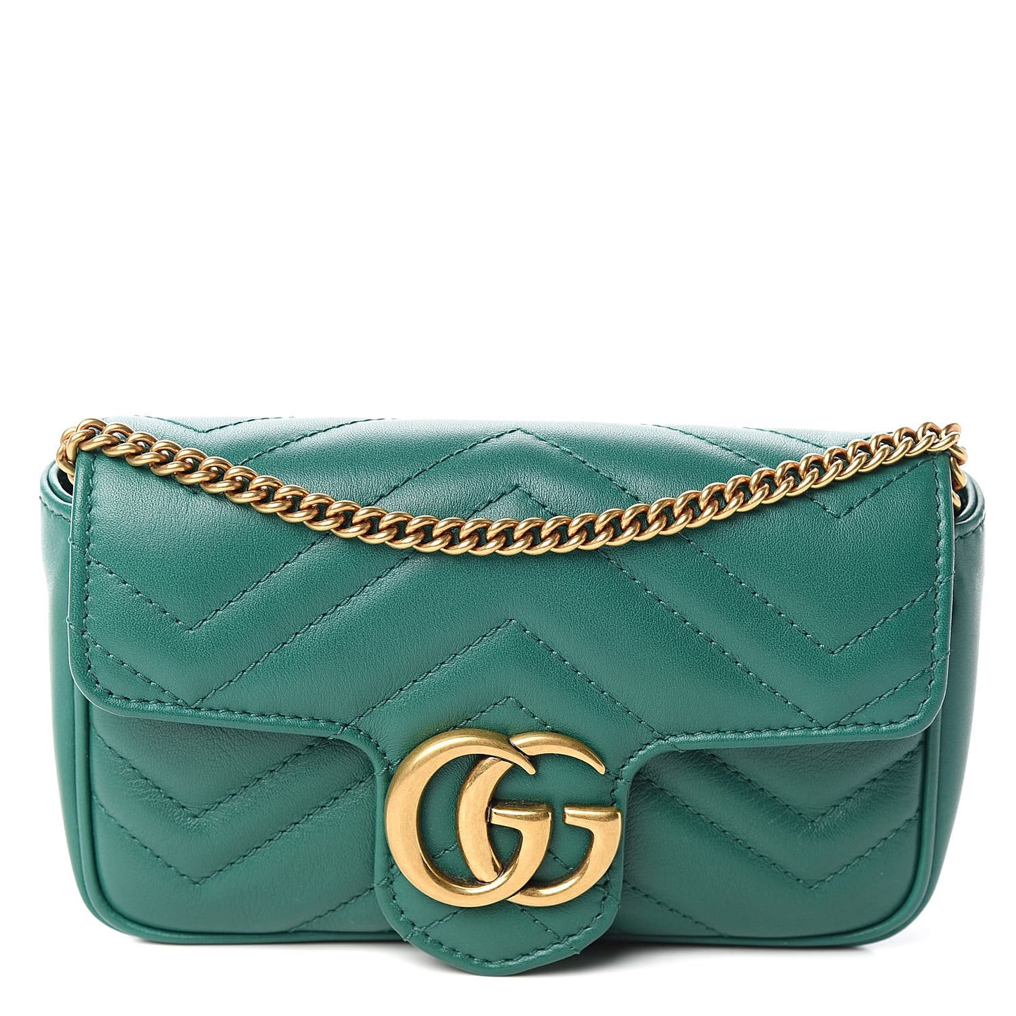 Calfskin Matelasse Super Mini GG Marmont Shoulder Bag Emerald Green