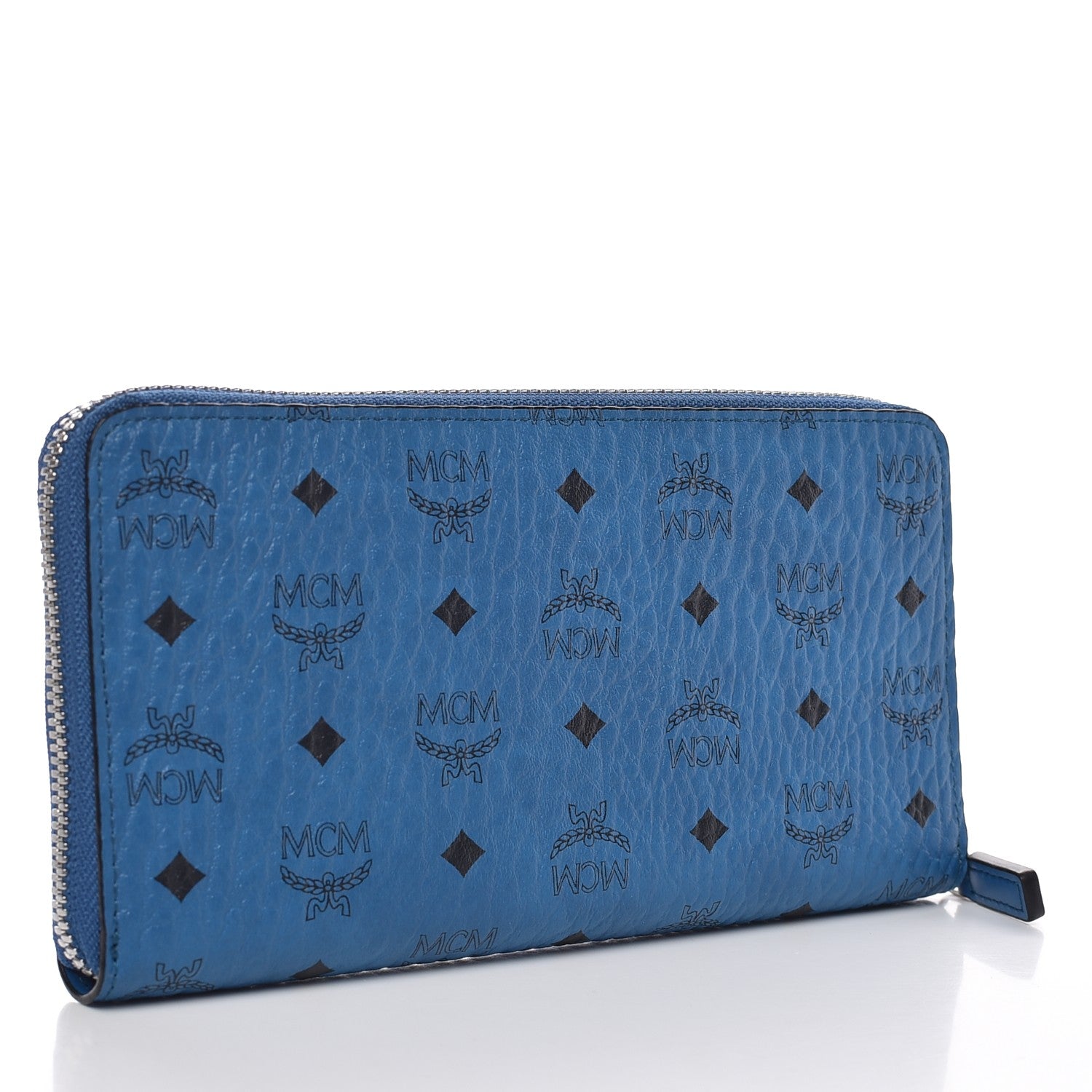MCM Visetos Large Zip Around Wallet Munich Blue 352064 – FASHIONPHILE