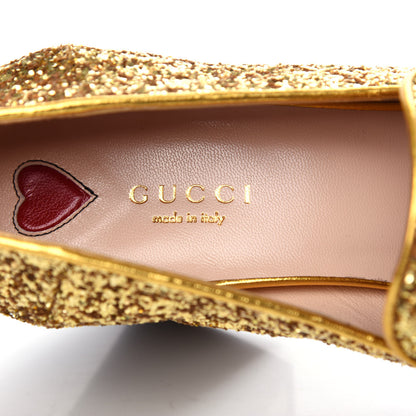 Gucci Glitter Nappa Web Peyton 75mm Loafer Pumps 39 Oro Vecchio 8 of 11