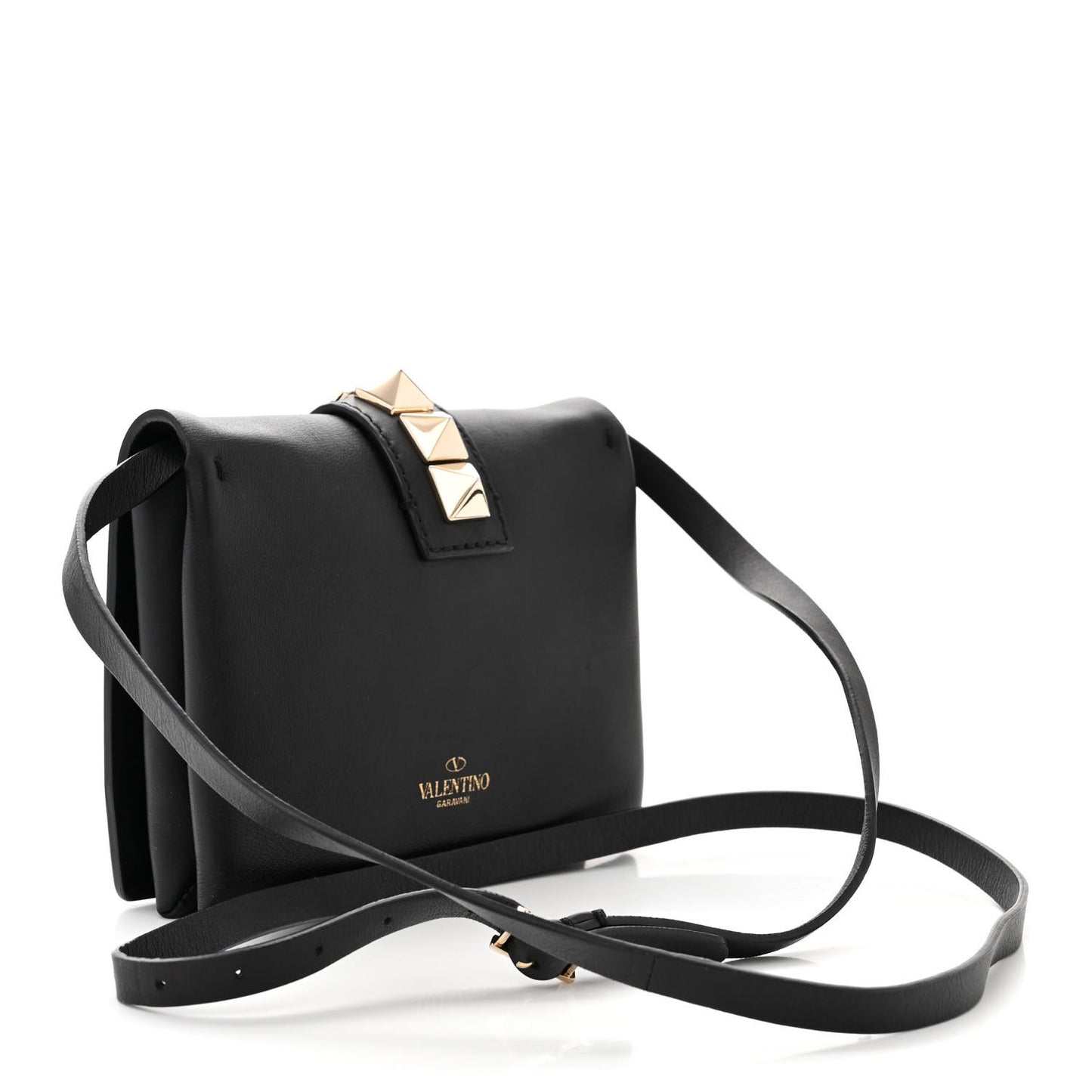 Vitello Rockstud Flap Wallet On Strap Black