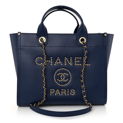 Chanel Caviar Small Studded Deauville Tote Navy 1 of 9