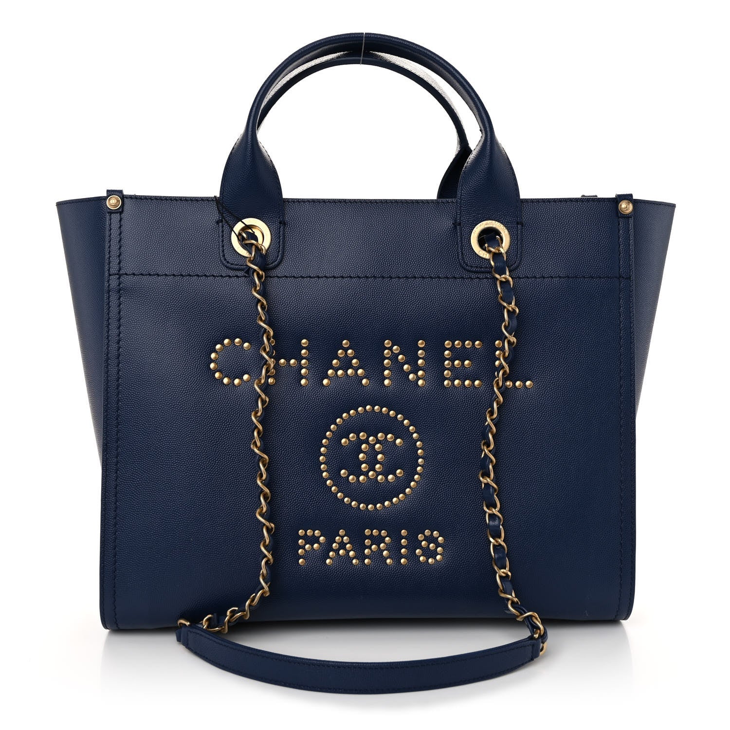 Chanel Caviar Small Studded Deauville Tote Navy 1 of 9