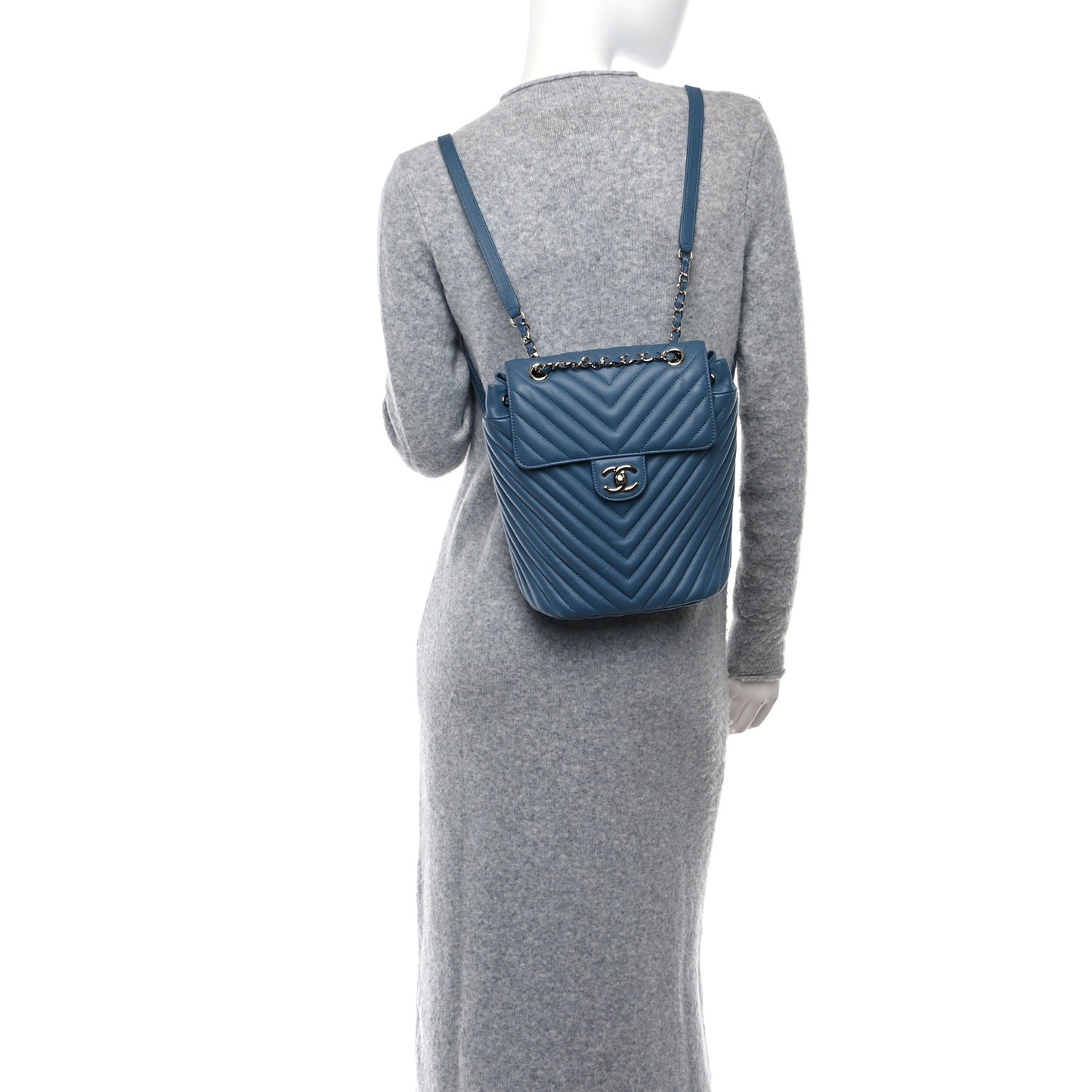 Calfskin Chevron Quilted Small Urban Spirit Backpack Light Blue