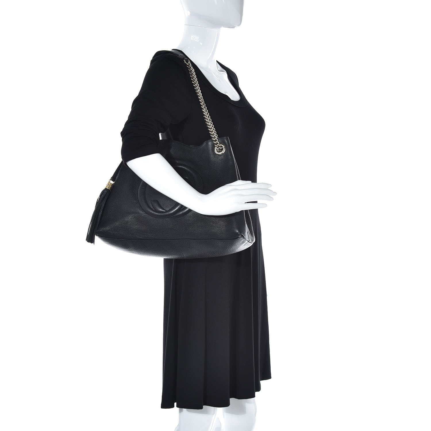 Gucci Pebbled Calfskin Medium Soho Chain Shoulder Bag Black 2 of 14