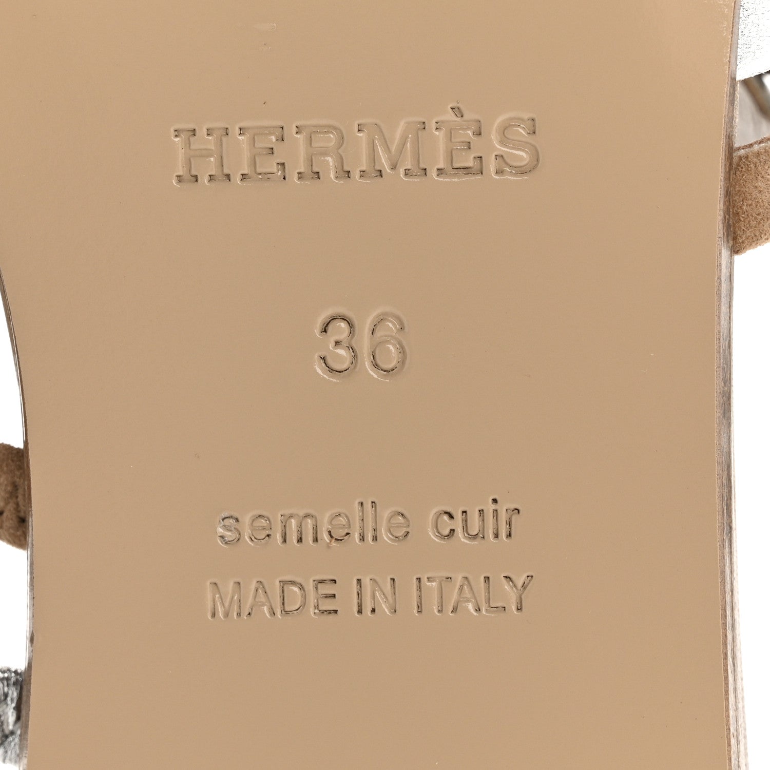 Hermes Metallic Nappa Suede Chaine d'Ancre Nude Sandals 36 Beige Sable Gris Argente 7 of 10