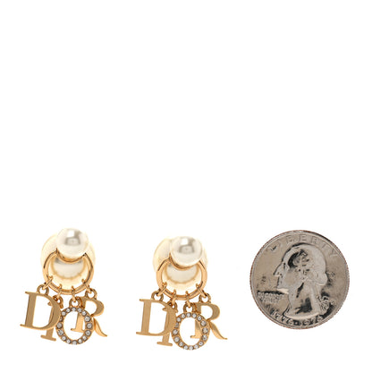 Christian Dior Pearl Crystal Tribal Logo Charms Earrings Gold 2 of 4
