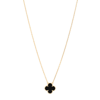 Van Cleef & Arpels 18K Yellow Gold Black Onyx Vintage Alhambra Pendant Necklace 1 of 4