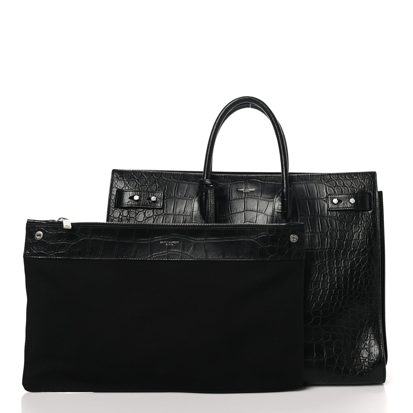 Calfskin Crocodile Embossed Large Souple Sac De Jour Black