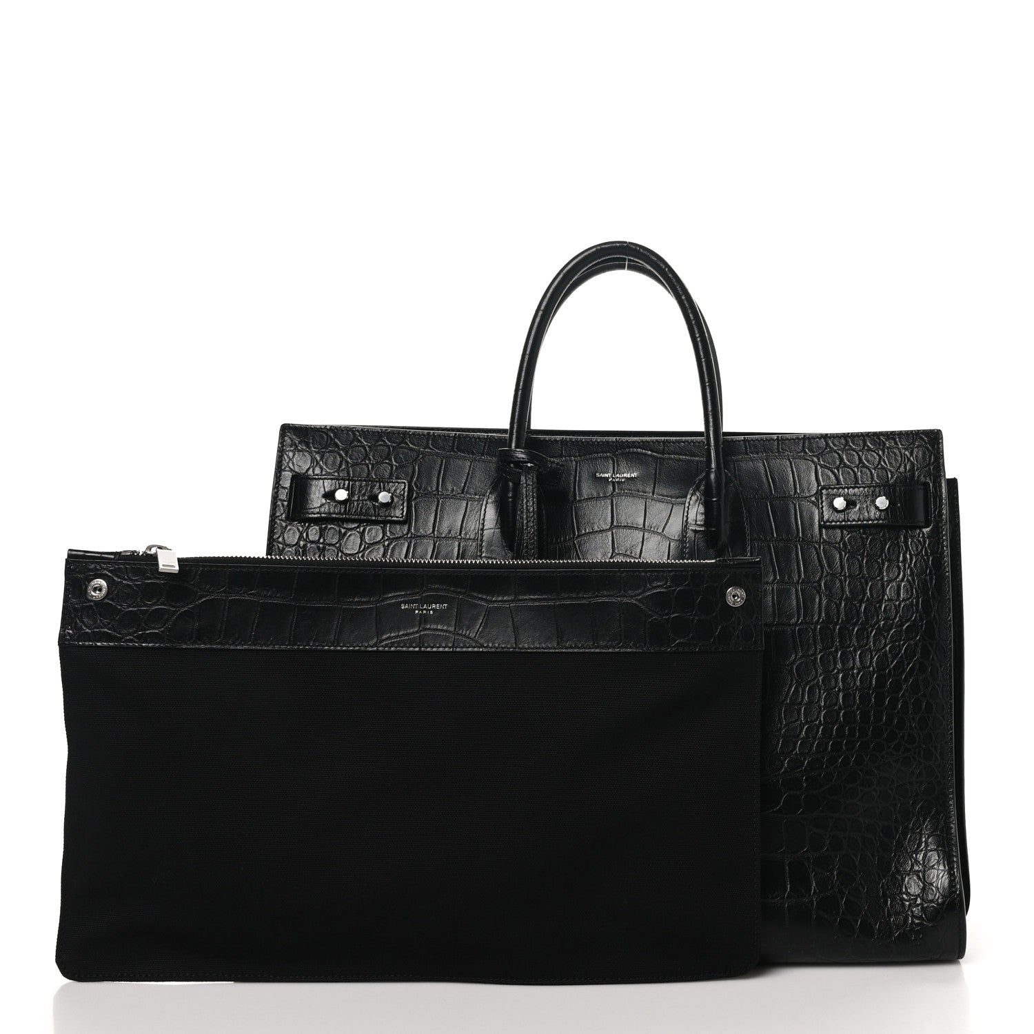 Saint Laurent Calfskin Crocodile Embossed Large Souple Sac De Jour Black 3 of 10