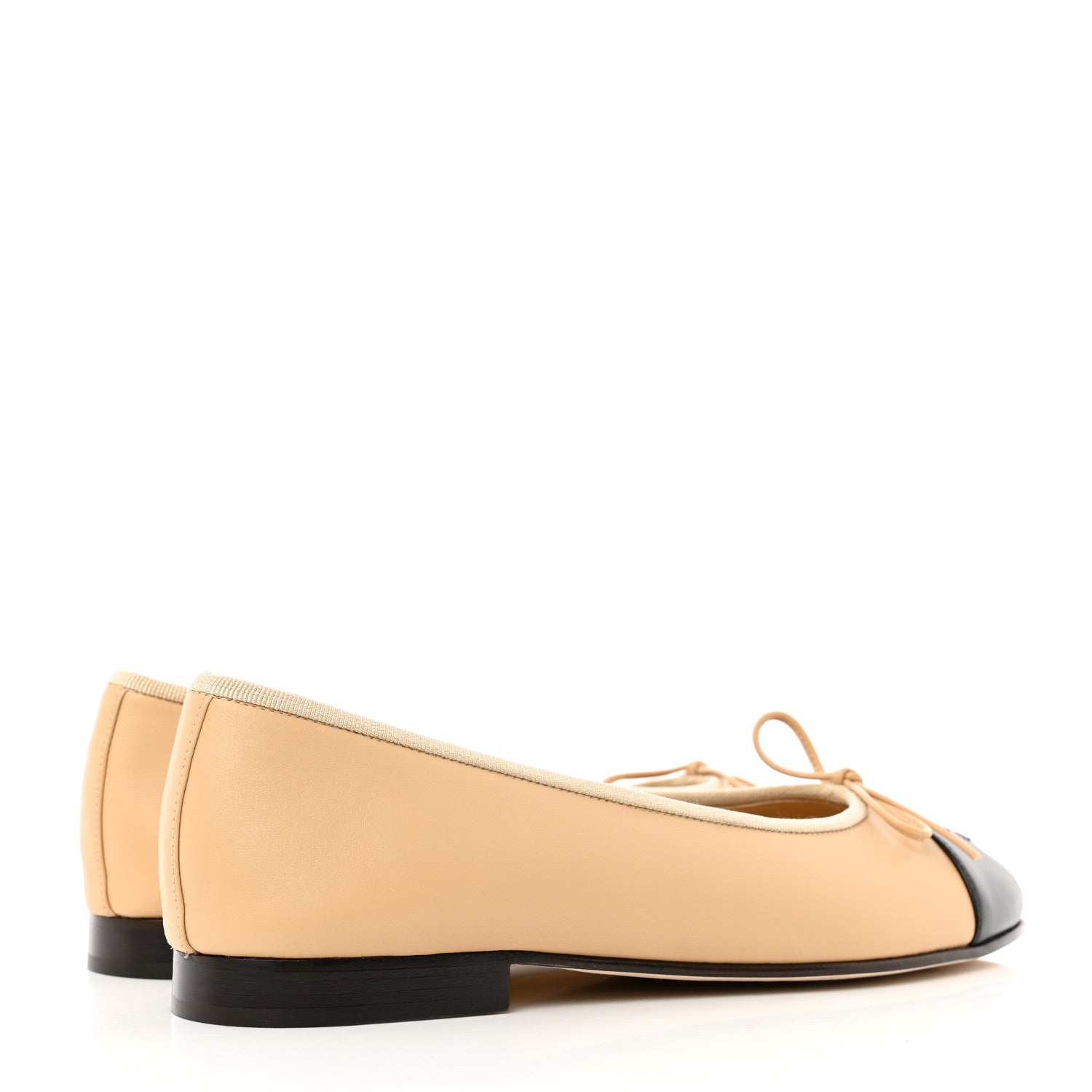 Chanel Lambskin Cap Toe Ballerina Flats 38.5 Beige Black 4 of 9