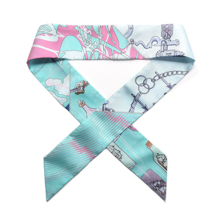 Hermes Silk Calèche, Mors et Bouteilles Twilly Turquoise Rose Ciel 1 of 5