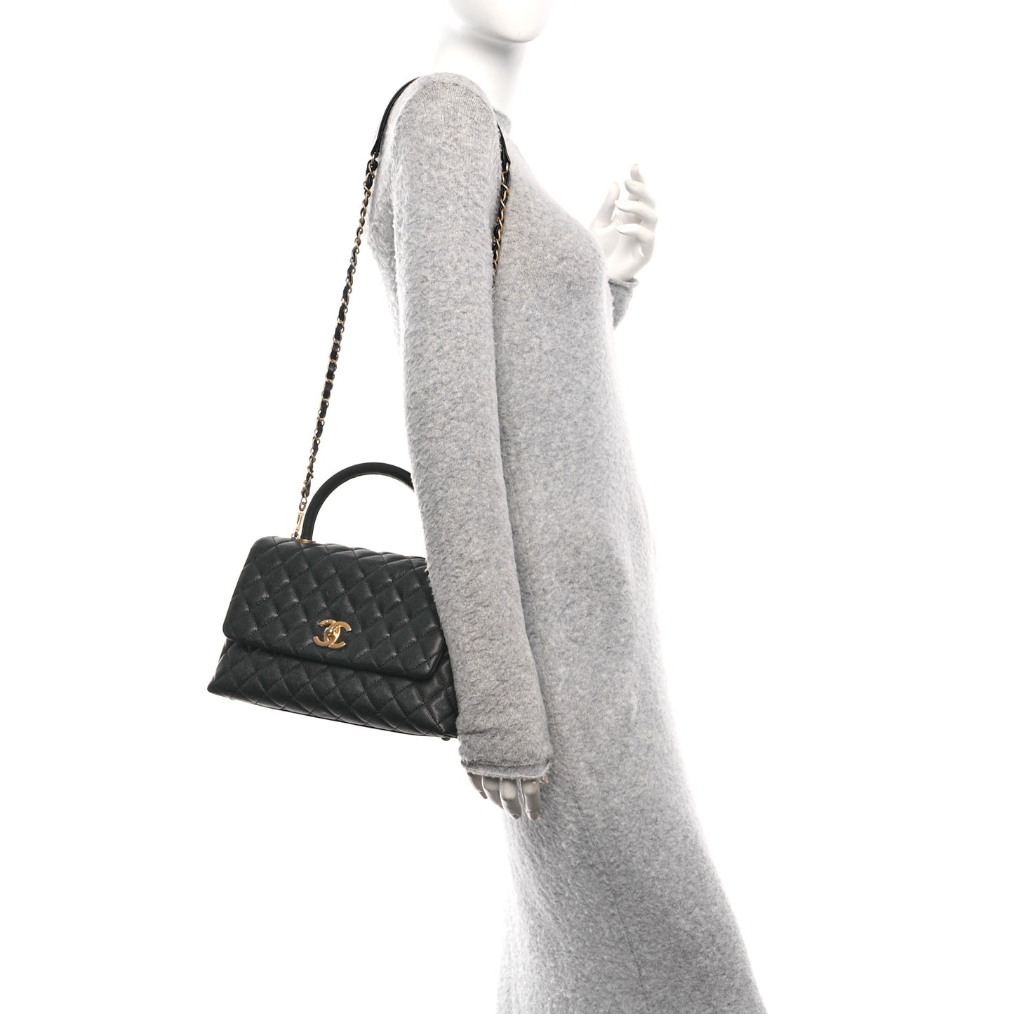 Caviar Quilted Small Coco Handle Flap Black