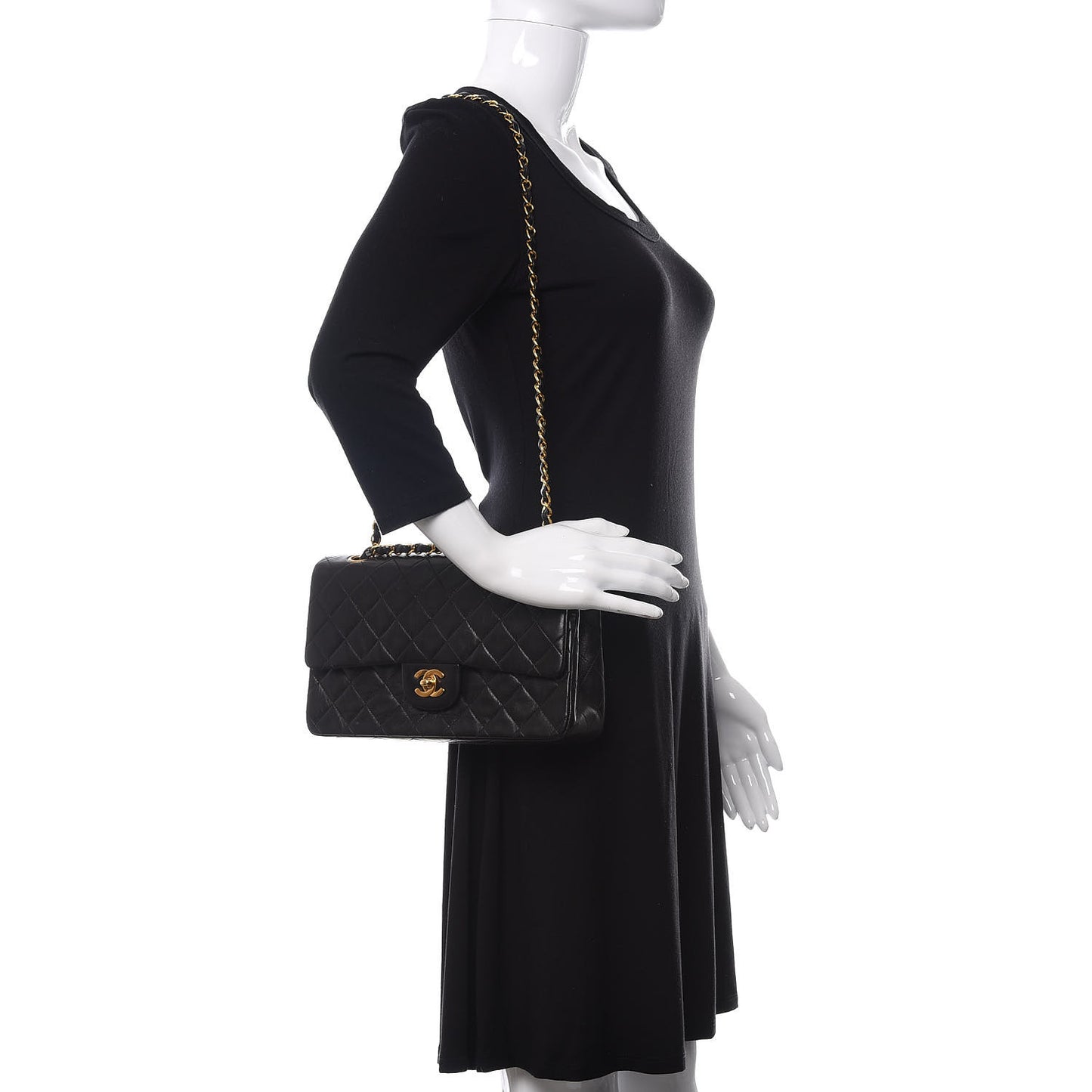 Lambskin Quilted Medium Double Flap Black