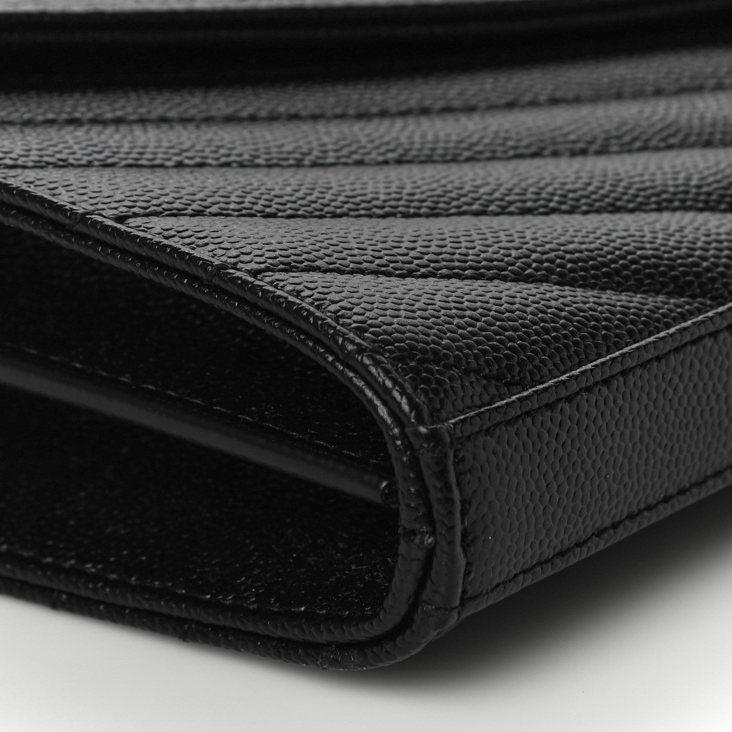 Saint Laurent Grain De Poudre Matelasse Chevron Monogram Chain Wallet Black 9 of 10