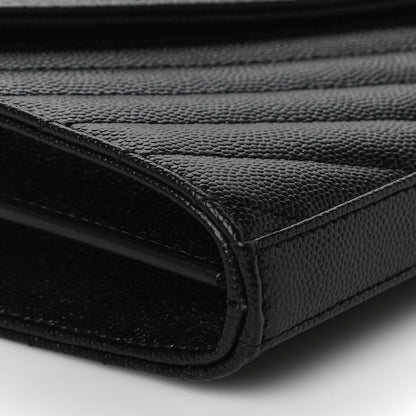 Saint Laurent Grain De Poudre Matelasse Chevron Monogram Chain Wallet Black 9 of 10