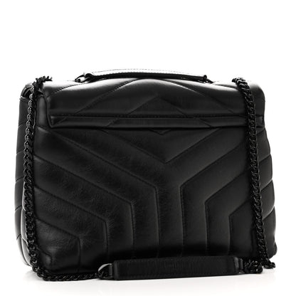 Saint Laurent SAINT LAURENT Calfskin Y Quilted Monogram Monochrome Small Loulou Chain Satchel Black 2 of 10