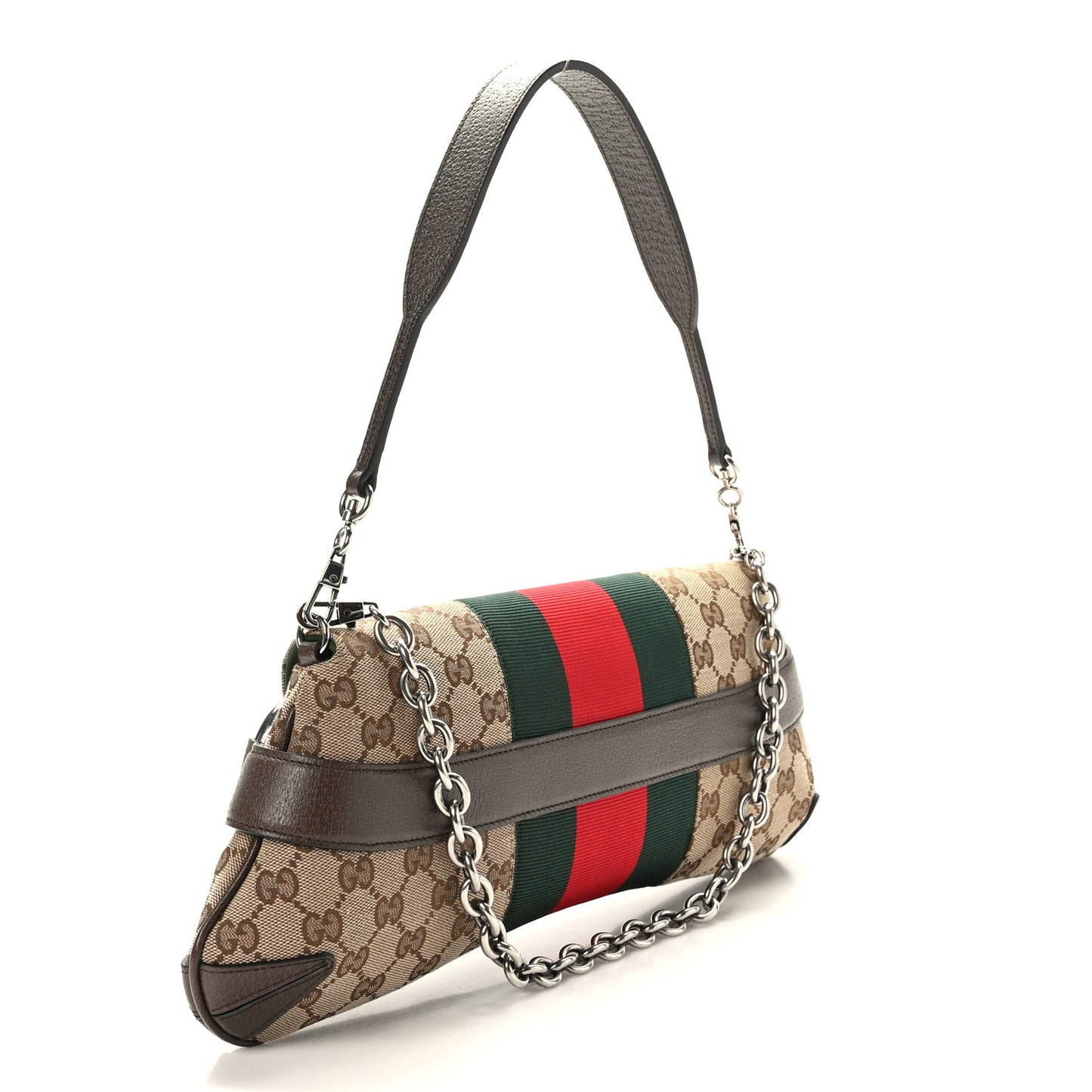 Monogram Textured Dollar Calfskin Heavy Grosgrain Web Medium Maxi Horsebit Chain Shoulder Bag Beige Ebony New Acero