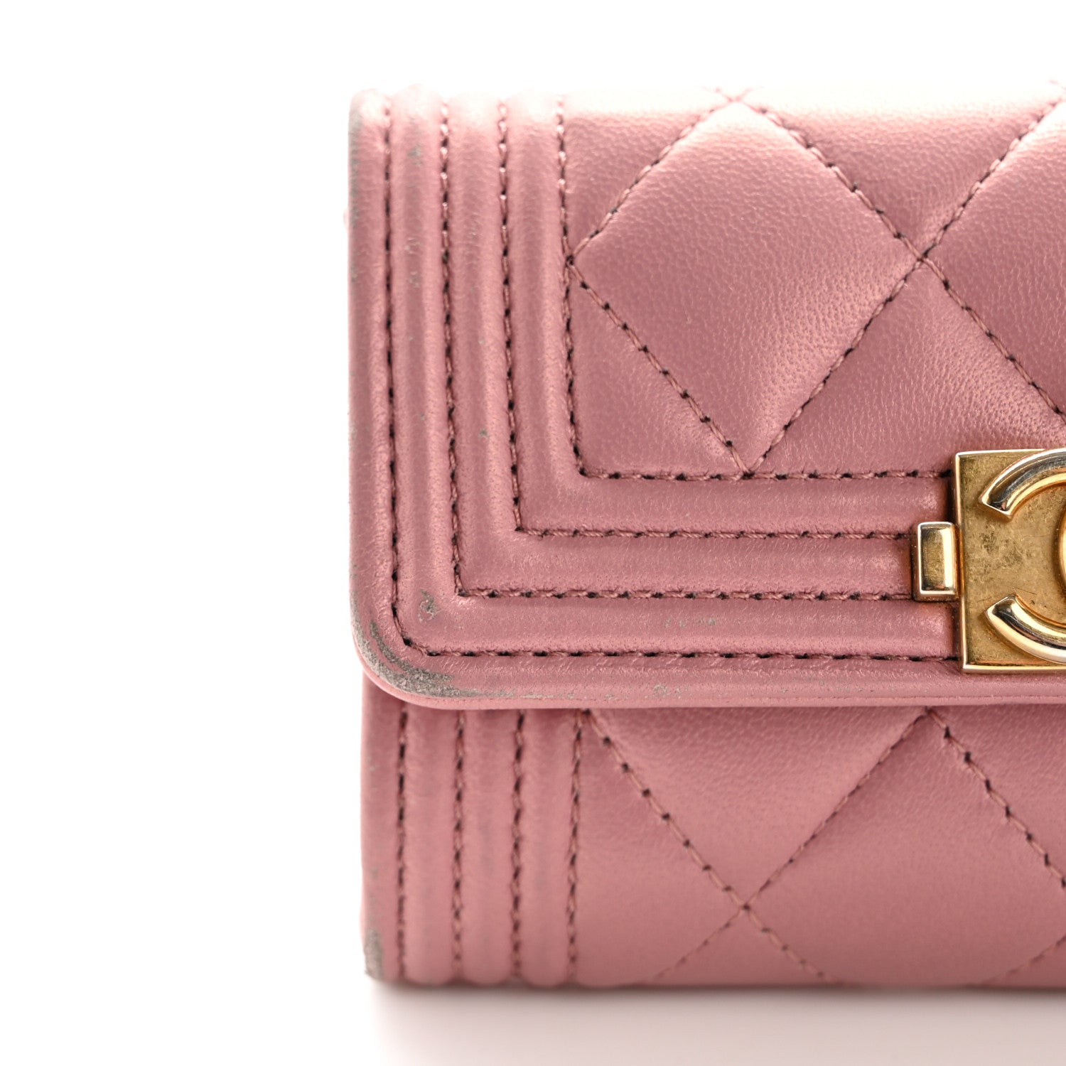 Chanel Metallic Lambskin Quilted Boy Flap Card Holder Pink 9 of 12