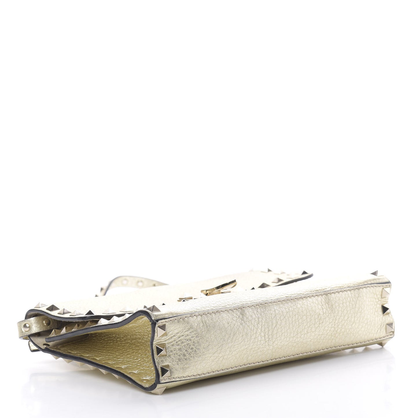Metallic Pebbled Calfskin Medium Rockstud Flip Lock Crossbody Bag Platino